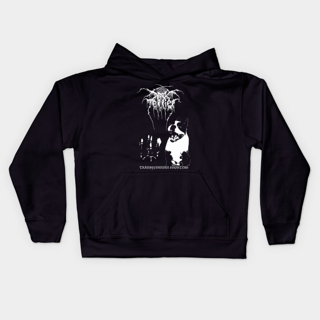 Dark Boston Terrier Throne / Black Metal Dog Design Kids Hoodie by darklordpug